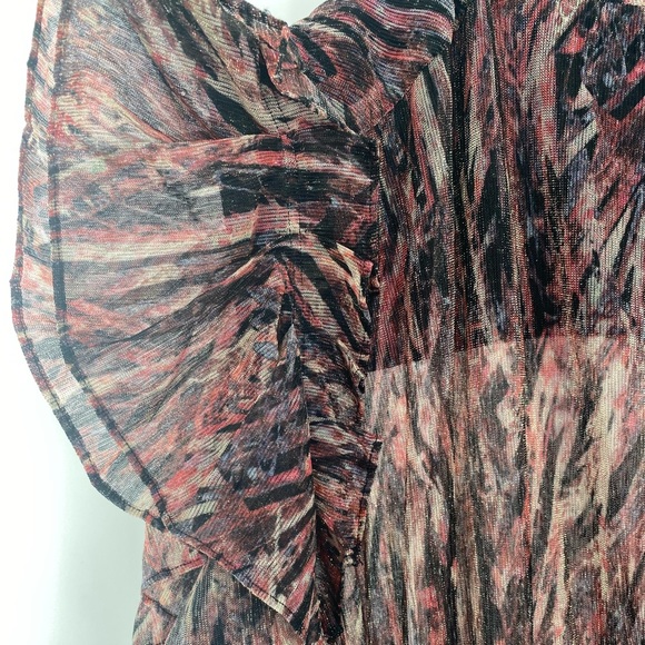 IRO NWT Buoux Metallic Print Ruffle V Neck Mini A Line Dress Black Fushia 38 New - Picture 3 of 11